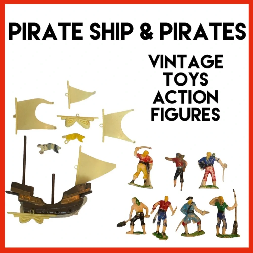 Vintage Marx Pirates & Ship 2 1/2” Action Figures Lot Vintage Toys Set Bundle